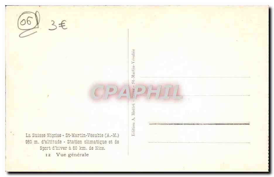 CPA La Suisse Nicoise St Martin Vesubie — Rückseite