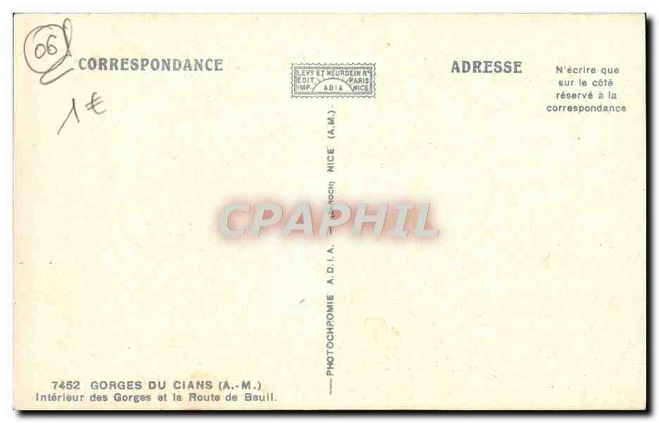 CPA Gorges Du Cian Interieur des gorges et la route de Beuil — Verso