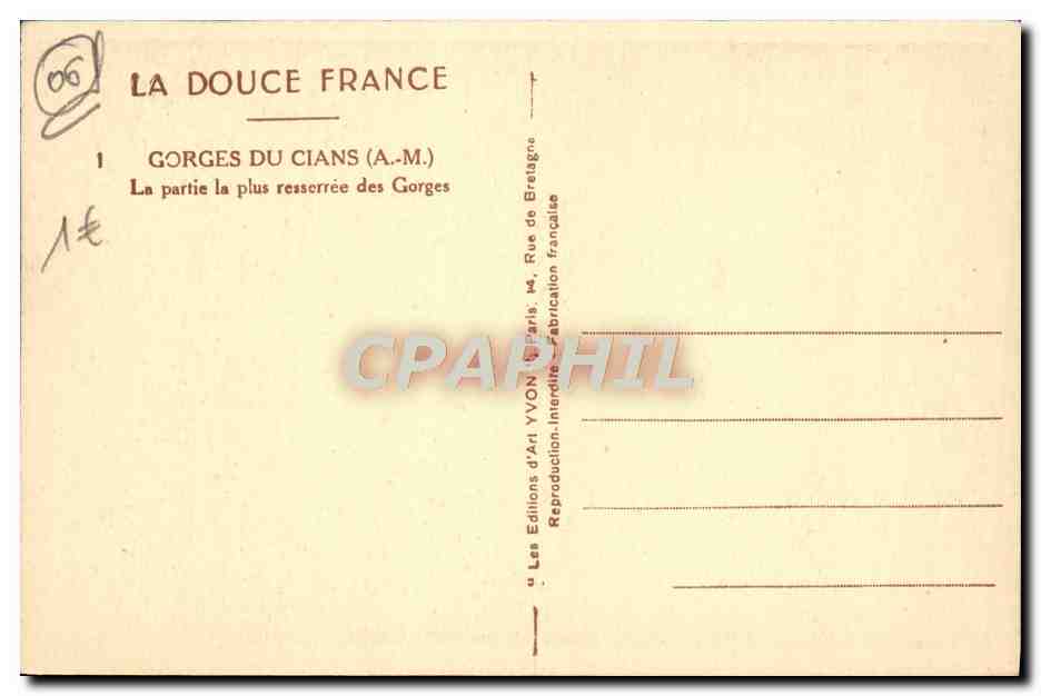 CPA Gorges Du Cians La Partie La Plus Resserree Des Gorges — Rückseite