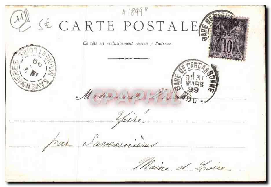 CPA Carcassonne La Tour De I'Inqunsition Carte 1899 — Rückseite