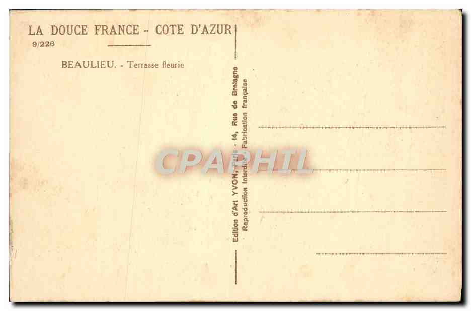 CPA Beaulieu Terrasse Fleurie — Verso