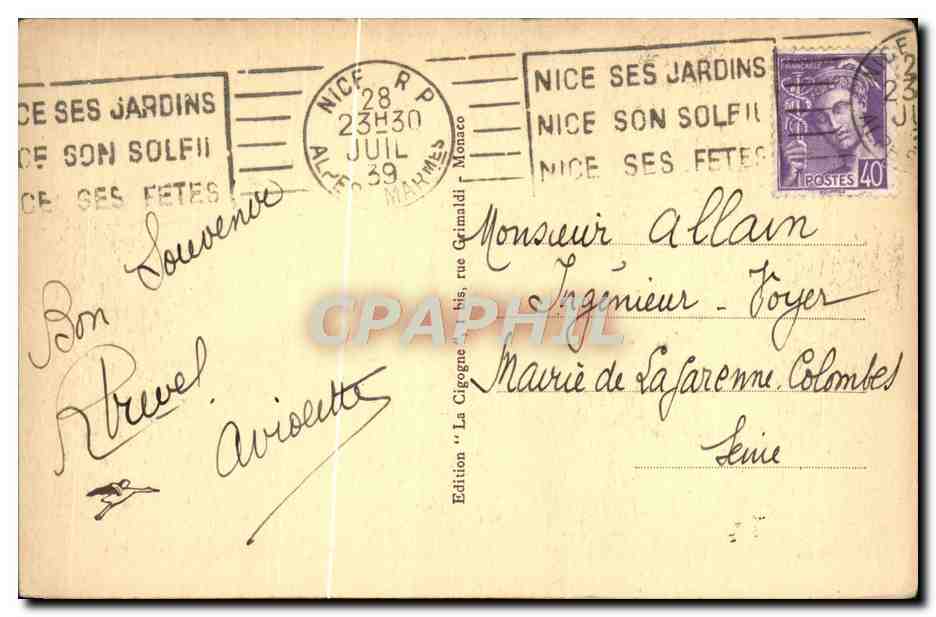 CPA Beaulieu Sur Mer Jardins — Rückseite