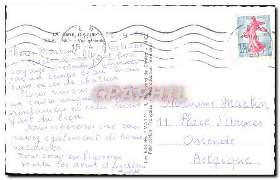 CPM La Cote D'Azur Nice Vue Generale Folklore — Verso