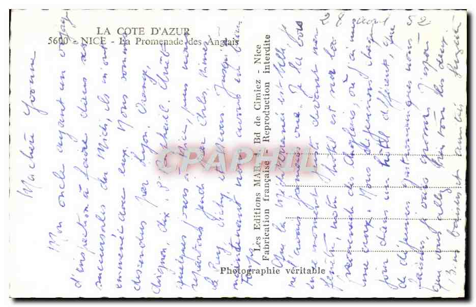CPM Nice La Promenade Des Anglais Le Casino — Rückseite