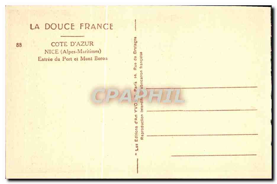 CPA Nice Entree Du Port Et Mont Boron — Verso