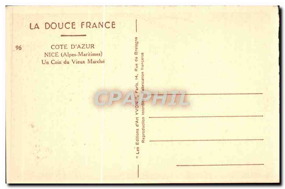 CPA Nice Un Coin Du Vieux Marche — Rückseite