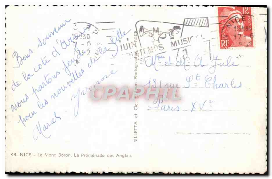 CPA Nice Le Mont Boron La Promenade Des Anglais — Verso