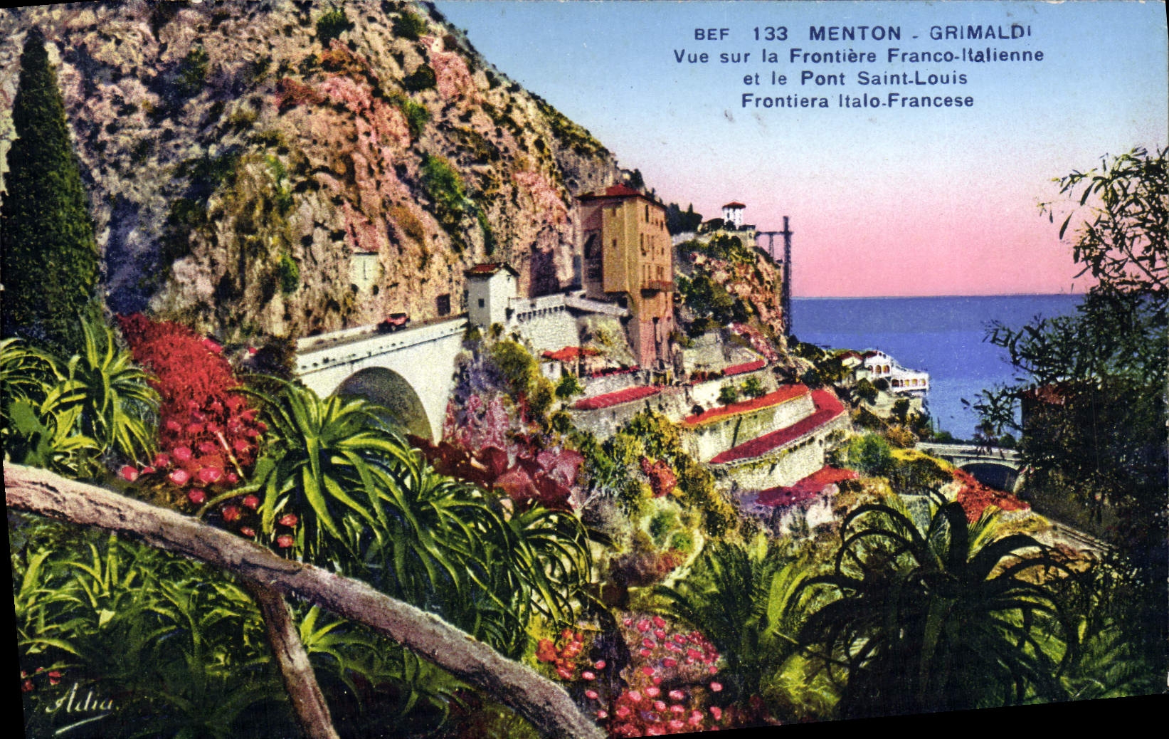 CPA Menton Grimaldi Vue Sur La Frontiere Franco Italienne et le pont Saint Louis 