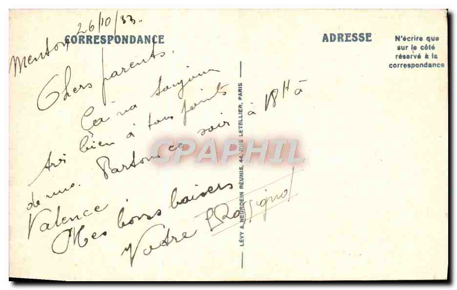 CPA Menton La Vieille Ville — Rückseite