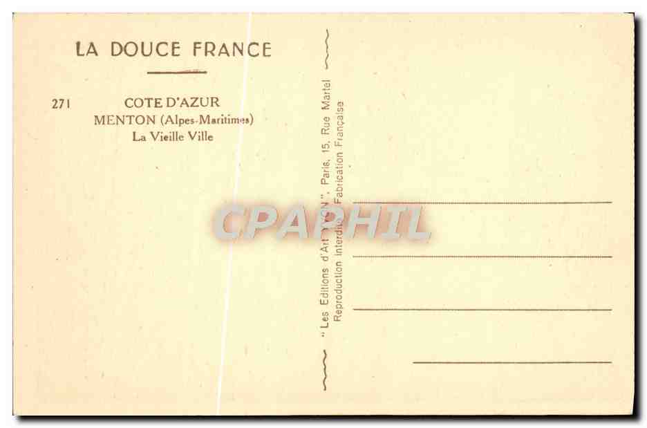 CPA Menton La Vieille Ville — Rückseite