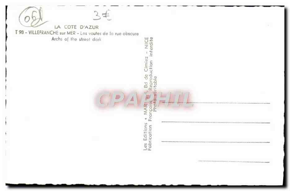 Villefranche-sur-Mer — Les voûtes de la rue obscure — Éditions MARC de Cimiez — Verso