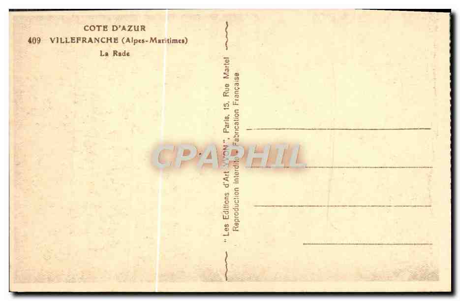 CPA Villefranche La Rade Bateaux — Rückseite