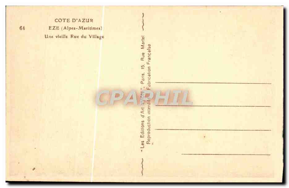 CPA Eze Une Vieille Rue Du Village — Rückseite