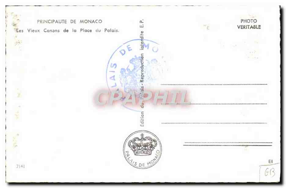 CPM Principaute De Monaco Les Vieux Canons De La Place Du Palais — Rückseite