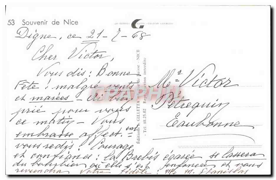 CPM Souvenir De Nice — Verso