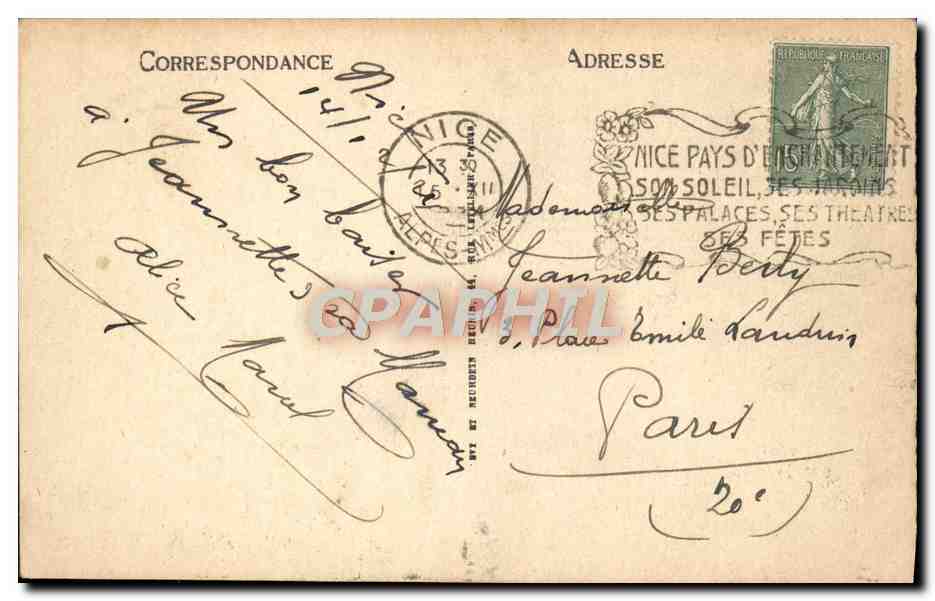 CPA Nice Les Jardins Avenue De Verdun  — Rückseite