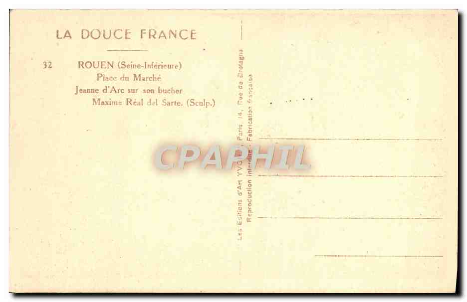 CPA Rouen Place Du Marche Jeanne d'Arc sur son bucher  — Verso