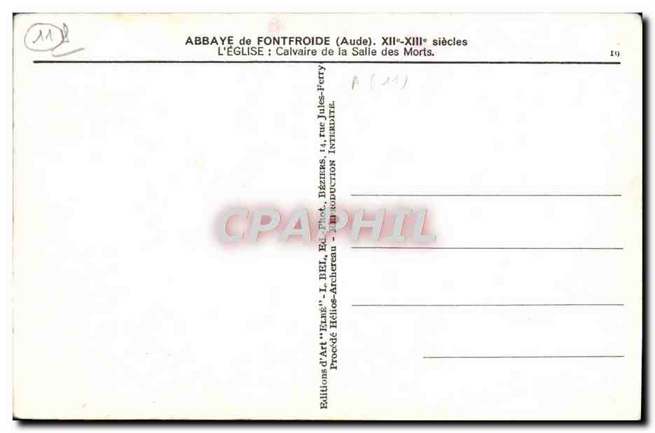 Abbaye de Fontfroide — Calvaire de la Salle des Morts — Éd. L. Bel, Déziers — Verso