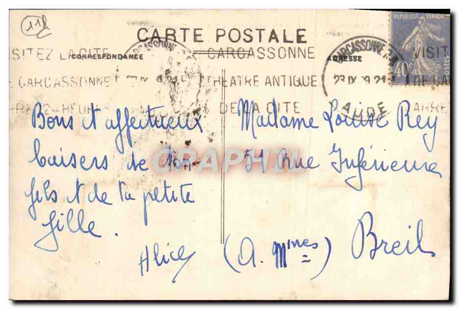 CPA La Cite De Carcasonne  — Rückseite