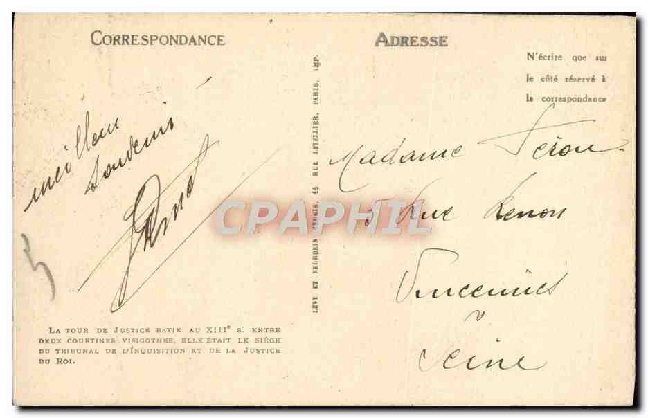 CPA Carcassonne Vue Sur La Tour De Justice — Verso