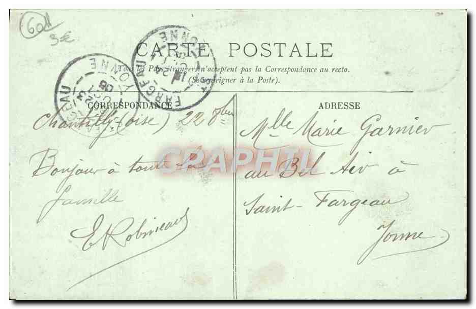 Chantilly (Oise) — Correspondance — Carte postale française — Rückseite