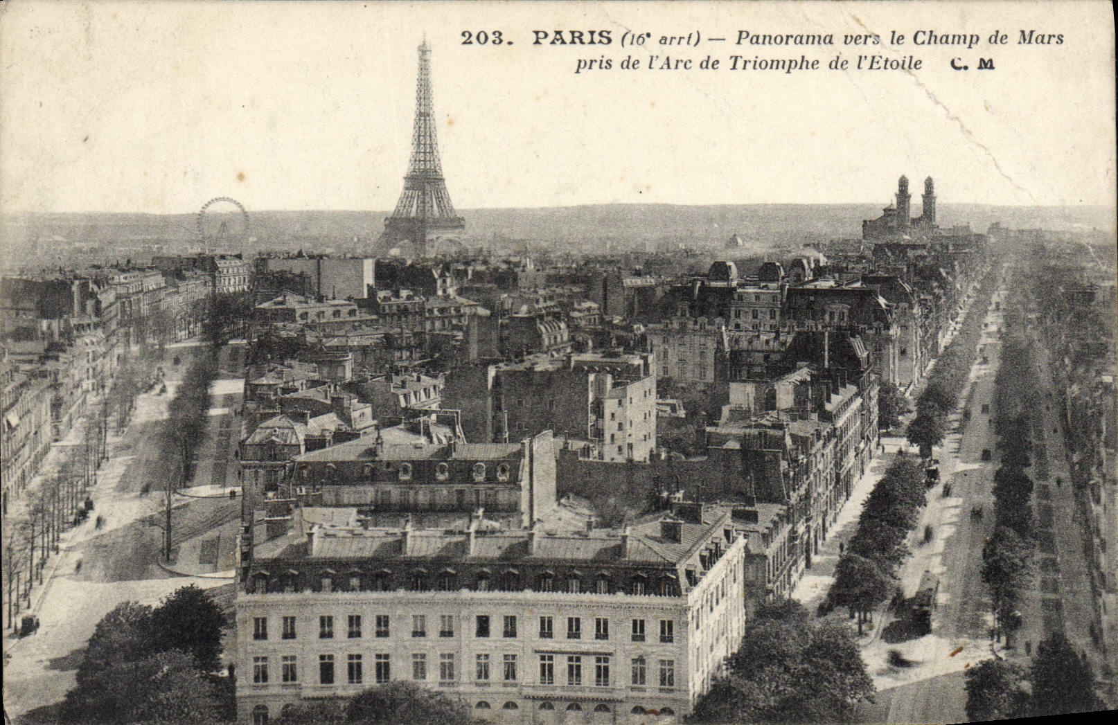 Paris (16e arrt) — Panorama vers le Champ de Mars — pris de l'Arc de Triomphe de l'Étoile — C. M. — n° 203