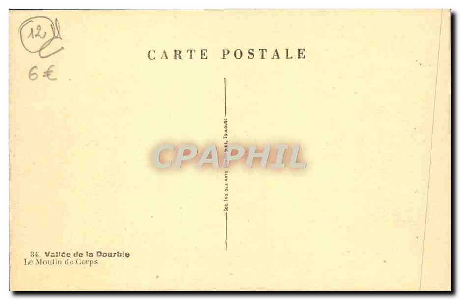 CPA Vallee De La Dourbie Le Moulin De Corps — Rückseite