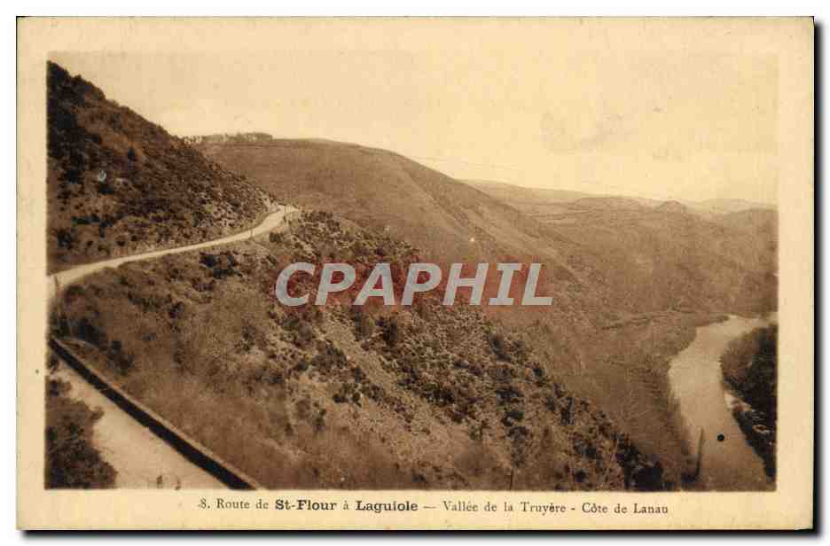 Route de St-Flour à Laguiole — Vallée de la Truyère — Côte de Lanau