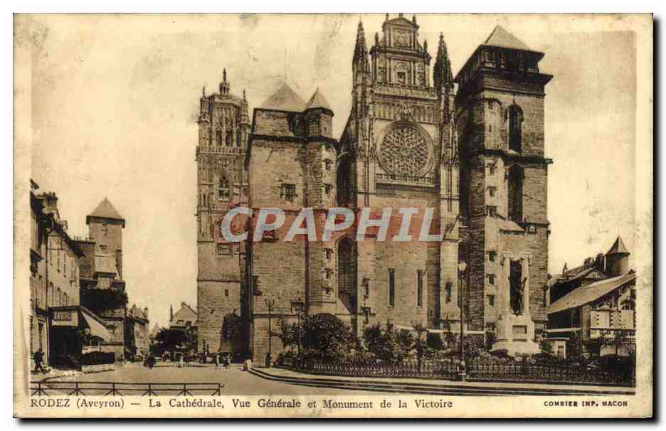 CPA Rodez La Cathedrale Vue Generale Et Monument De La Victoire