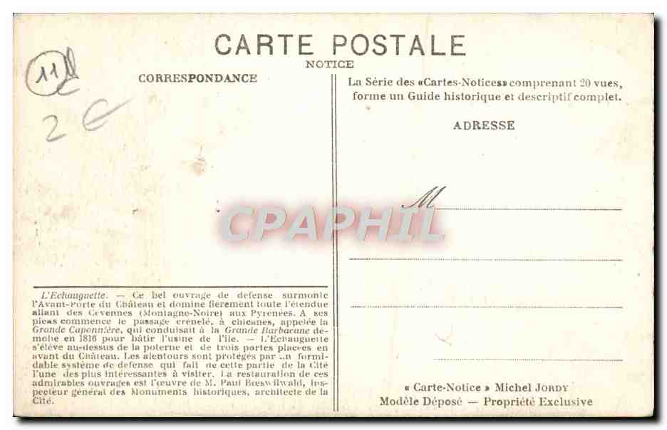 CPA Cite De Carcassonne L'Echauguette — Rückseite