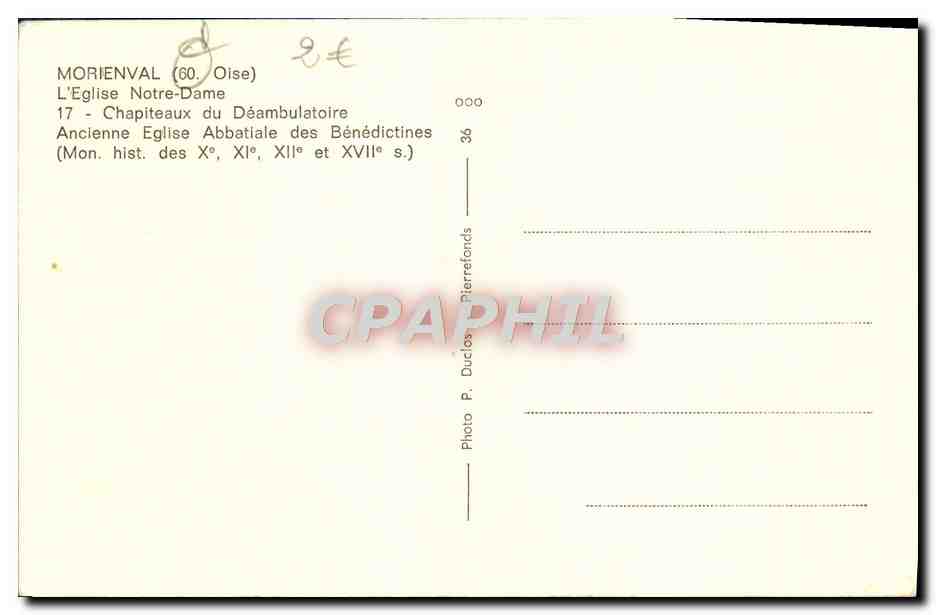 CPA Morienval L'Eglise Notre Dame Chapiteaux du deambulatoire Ancienne abbatiale des Benedictines — Rückseite