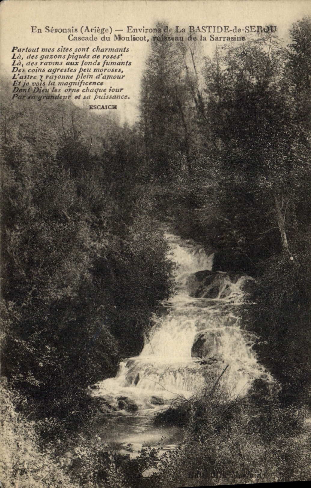 Cascade du Moulicot — Environs de La Bastide-de-Serou — Éditeur : B. de la R. Moulain