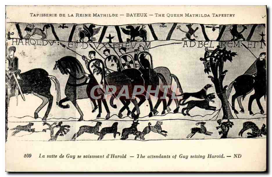 Tapisserie de la Reine Mathilde — Bayeux — The Queen Mathilda Tapestry — scène : La suite de Guy se saisissant d'Harold