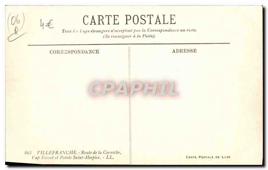 Villefranche-sur-Mer — vue aérienne du Cap Ferret et Pointe Saint-Hospice — Carte Postale de Luxe — Verso