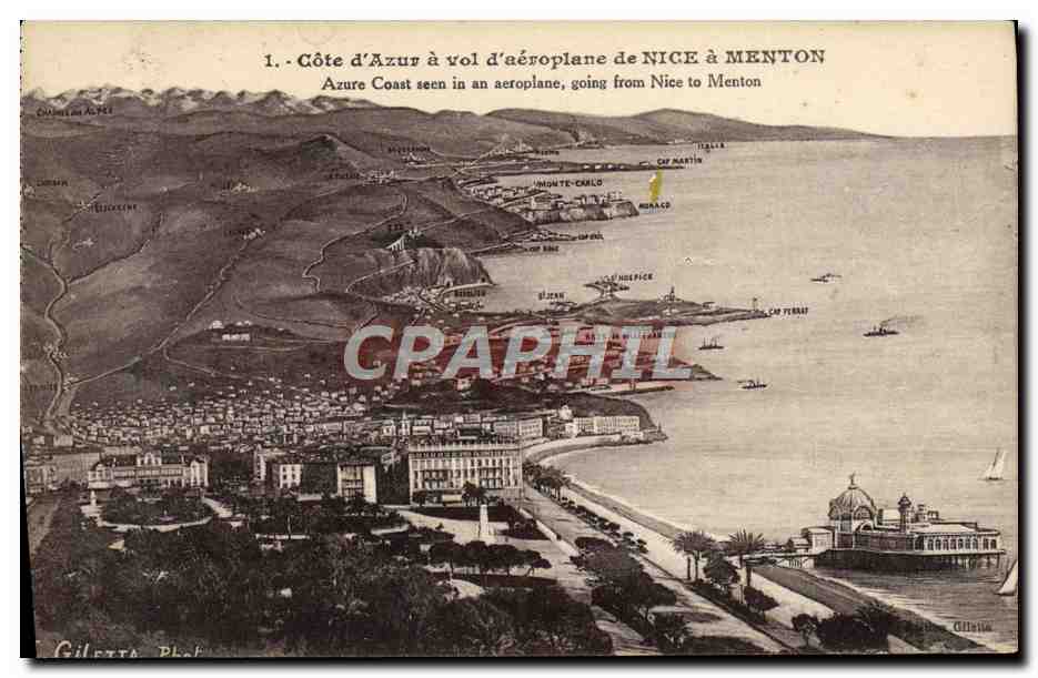 CPA Cote D'Azur A Vol D'Aeroplane De Nice A Menton
