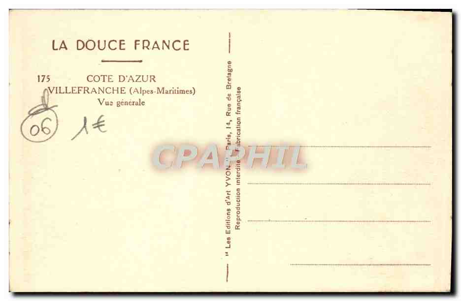 Villefranche-sur-Mer — vue générale — Les Éditions d'Art Yvon, n°175 — Back