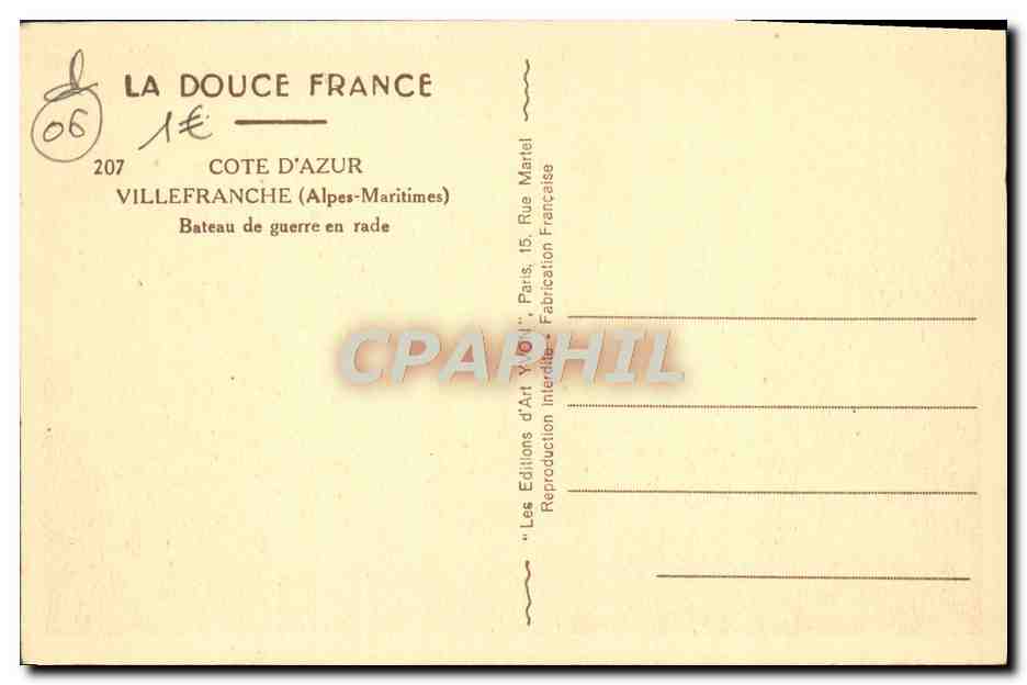 Villefranche — Bateau de guerre en rade — La Douce France, n°207 — Reverso