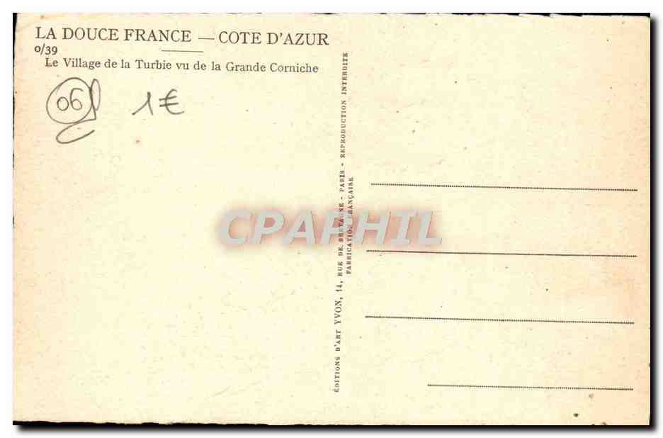La Turbie — vu de la Grande Corniche — Éditions Dart Yvon, 14, rue de Brégançon, Paris — Reverso