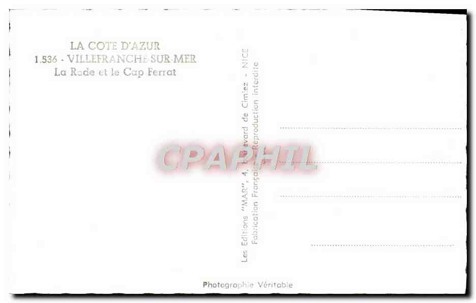 La Rada e il Capo Ferrat — Villefranche-sur-Mer — Le Éditions "MAR" — Verso