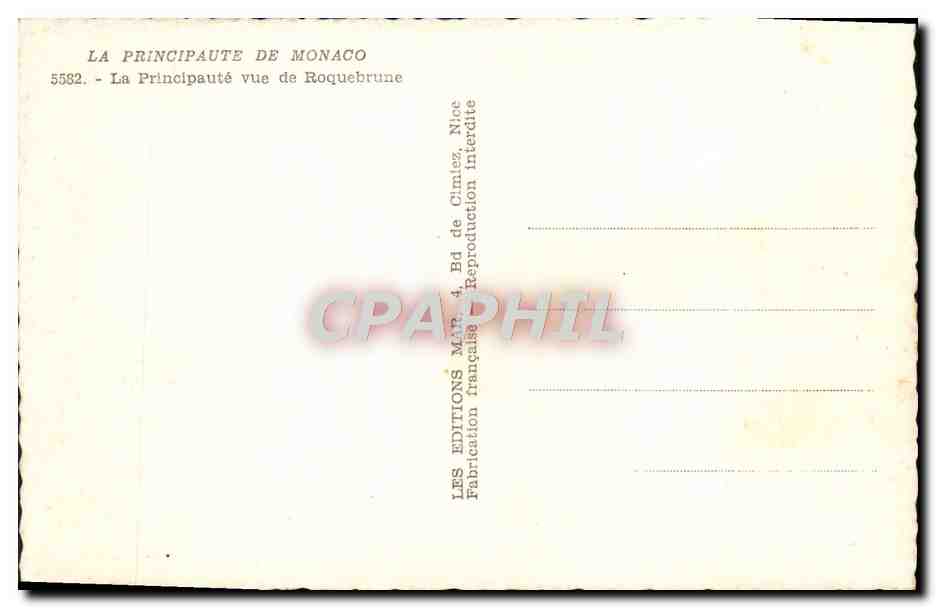 CPA La Principaute De Monaca La Principaute Vue De Roquebrune — Verso
