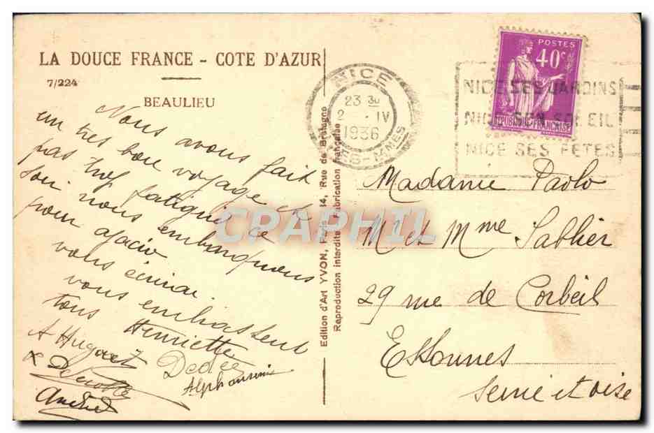 CPA Beaulieu — Rückseite