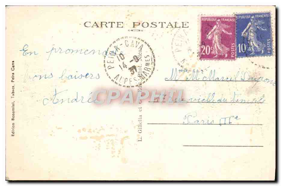 CPA Environs De Peira Cava Route De Turini Et La Foret — Rückseite