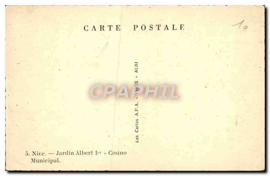 CPA Nice Jardin Albert 1er Casino Municipal — Rückseite