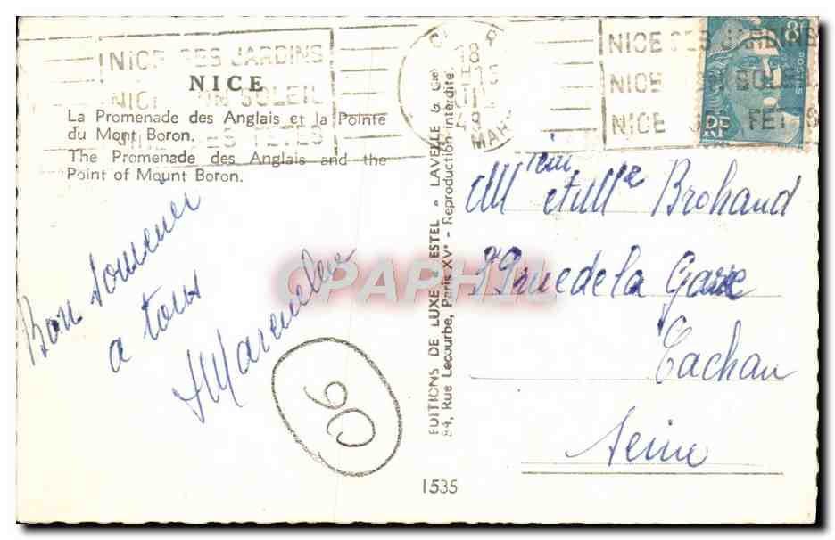 CPM Nice La Promenade Des Anglais Et La Pointe du Mont Boron  — Verso