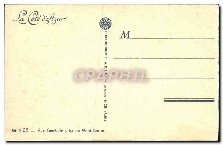 CPA Nice Vue Generale Prise Du Mont Boron — Verso