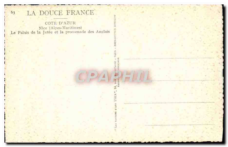 CPA Nice Le Palais De La Jetee Et La Promenade Des Anglais — Rückseite
