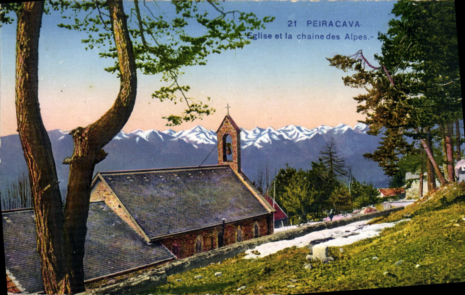 Église et la chaîne des Alpes — Peiracava — Lévy & Neurdein Réunis, Paris