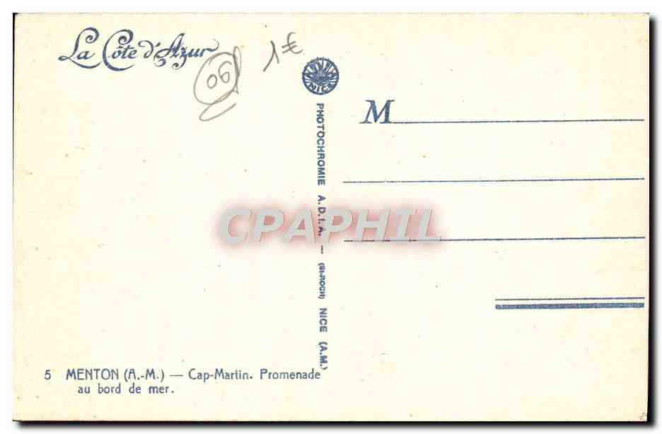 CPA Menton Cap Martin Promenade au bord de la mer — Rückseite