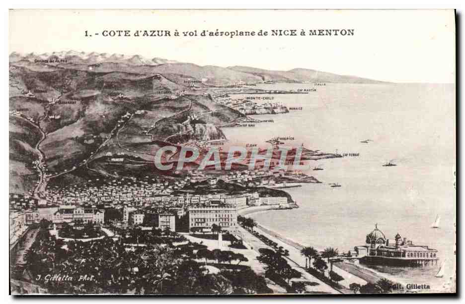 CPA Cote D'Azur Vol D'Aeroplane De Nice A Menton