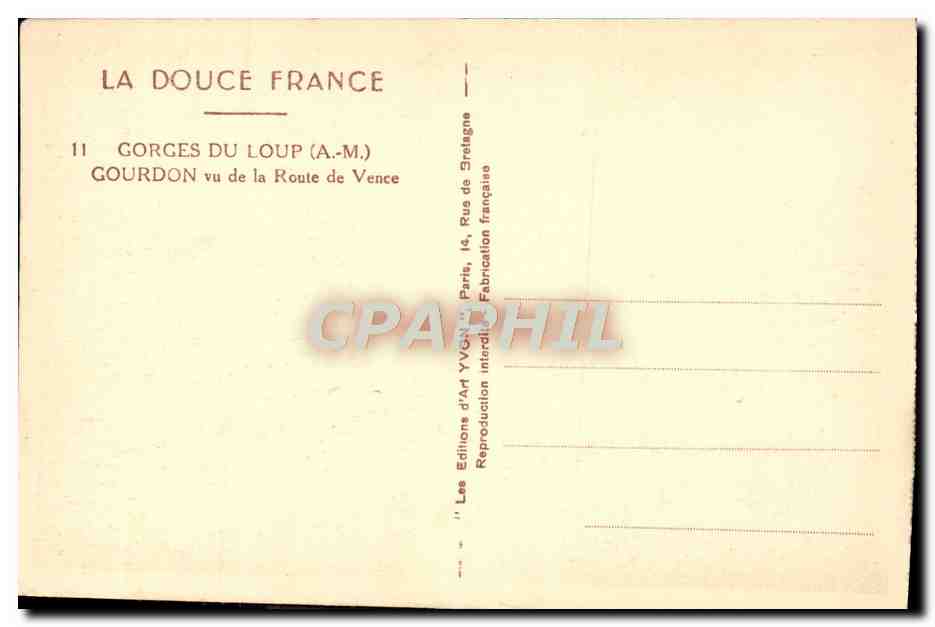 Gorges du Loup — vue de la Route de Vence — Éditions d'Art Yvon, Paris — Rückseite